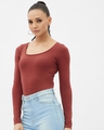 Shop Women's Rust Cotton Scoop Neck Regular Long Sleeve T-shirt-Full