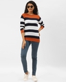 Shop Women's Rust Orange & Navy Blue Striped Pullover Sweater-Full