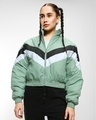 Shop Women's Sage Color Block Oversized Bomber Jacket-Front