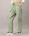 Shop Women's Sage Green Loose Comfort Fit Cargo Pants-Front