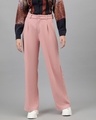 Shop Women's Salmon Pink Straight Fit Trousers-Front