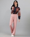 Shop Women's Salmon Pink Straight Fit Trousers-Full