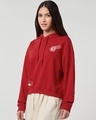 Shop Women's Salsa Red Stamp Graphic Printed Oversized Crop Hoodies
