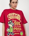 Shop Women's Salsa Red Tropical Culture Graphic Printed Oversized T-shirt