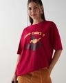 Shop Women's Salsa Red Who Cares Graphic Printed Oversized T-shirt-Front