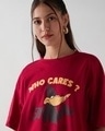 Shop Women's Salsa Red Who Cares Graphic Printed Oversized T-shirt