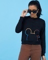 Shop Women's Black Mickey Typography Short Sweatshirt-Front