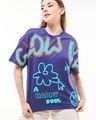 Shop Women's Skipper Blue Glow Up Graphic Printed Oversized T-shirt-Front