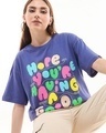 Shop Women's Skipper Blue Good Day Typography Oversized T-shirt-Front