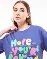 Shop Women's Skipper Blue Good Day Typography Oversized T-shirt