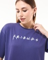 Shop Women's Skipper Blue Life is Better with Friends Graphic Printed Oversized T-shirt