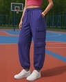 Shop Women's Skipper Blue Super Loose Fit Brushed Joggers-Front