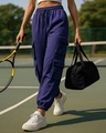 Shop Women's Skipper Blue Super Loose Fit Brushed Joggers-Front