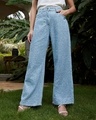 Shop Women's Sky Blue Embellished Straight Fit Distressed Jeans-Front
