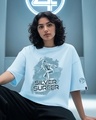 Shop Women's Sky Blue Silver Surfer Graphic Printed Oversized T-shirt-Front
