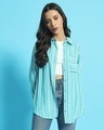 Shop Women's Sky Blue Striped Oversized Shirt-Front