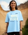 Shop Women's Sky Blue Sugar Please Typography Oversized T-shirt-Front