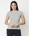 Shop Women's Solid Grey Loune Slim Fit T-Shirt-Front