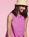 Shop Women's Solid Sleeveless Casual Pink Shirt-Front