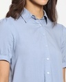 Shop Women's Solid Tie Hem Half Sleeve Casual Blue Shirt