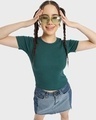 Shop Women's Green Slim Fit Rib Crop Top-Front