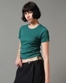 Shop Women's Storm Green Side Gather Slim Fit Short Top-Design