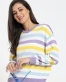 Shop Women's White Striped Flat Knit Sweater-Front