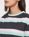 Shop Women's Sun-Kissed Green and Black Stripe Relaxed Fit Short Top