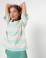 Shop Women's Sun-Kissed Green Stripe Oversized Fit Short Top-Front