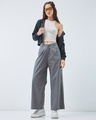 Shop Women's Grey Super Loose Fit Wide Leg Pants-Full