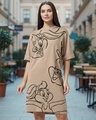 Shop Women's Taupe Brown Graphic Printed Oversized T-Shirt Dress-Front
