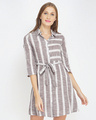 Shop Women's Taupe Striped Tunic Dress-Front