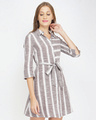 Shop Women's Taupe Striped Tunic Dress-Design