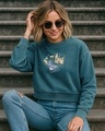 Shop Women's Teal Green Polaroid Graphic Printed Oversized Acid Wash Crop Sweatshirt-Front