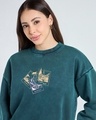 Shop Women's Teal Green Polaroid Graphic Printed Oversized Acid Wash Crop Sweatshirt