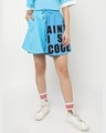 Shop Women's Upbeat Blue So Cool Typography Half N Half Flared Shorts-Front