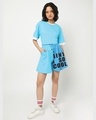 Shop Women's Upbeat Blue So Cool Typography Half N Half Flared Shorts-Full