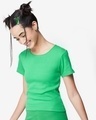 Shop Women's Varsity Green Back Cut Rib Slim Fit T-shirt-Front