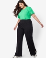 Shop Women's Black Plus Size Rib High Waist Pants-Full