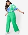 Shop Women's Varsity Green Plus Size Rib High Waist Pants-Full