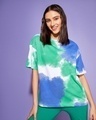 Shop Women's Varsity Green Tie & Dye Oversized  T-shirt-Front