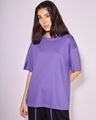 Shop Women's Blue Sleeve Slit Oversized T-shirt-Front