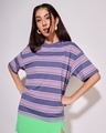 Shop Women's Blue Striped Oversized Plus Size T-shirt-Front