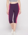 Shop Women's Violet Color Block Slim Fit Activewear Capri-Front