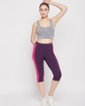 Shop Women's Violet Color Block Slim Fit Activewear Capri