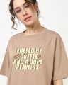 Shop Women's Warm Taupe Brown Coffee And Playlist Typography Oversized T-shirt