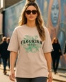 Shop Women's Warm Taupe Brown Flourish Graphic Printed Oversized T-shirt-Front