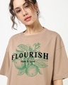 Shop Women's Warm Taupe Brown Flourish Graphic Printed Oversized T-shirt