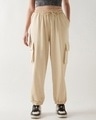 Shop Women's Beige Super Loose Fit Cargo Joggers-Front