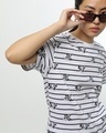 Shop Women's White All Over Mickey & Minnie Printed Stripe Boyfriend T-shirt-Front